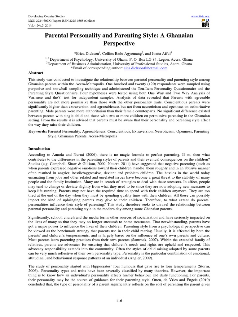 Parental Personality and Parenting Styles in Ghana | PDF | Analysis Of ...
