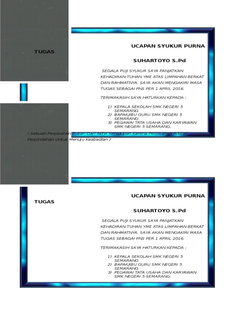 Ucapan Syukur Purna Tugas