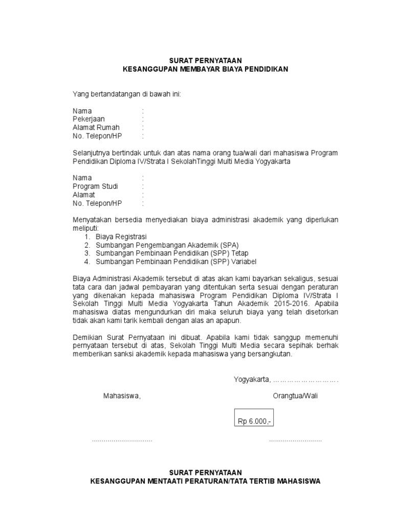 Surat Pernyataan Kesanggupan