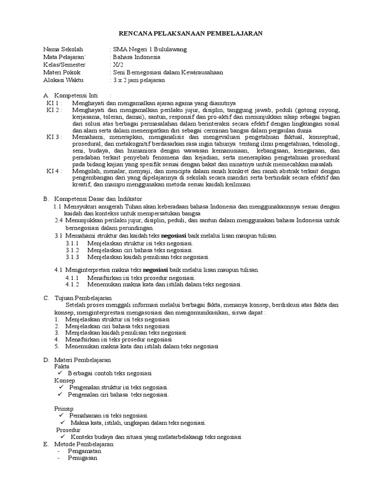 RPP Teks Negosiasi Kelas X RPP Teks Negosiasi Kelas X