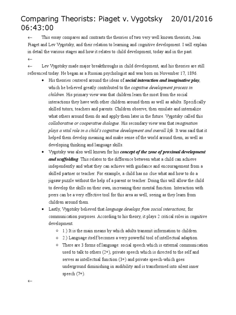 Piaget Vs Vygotsky Essay Segiuniversity Edu My Custom Academic Help