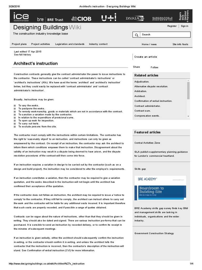 Architect's Instruction - Designing Buildings Wiki | PDF | Architect ...