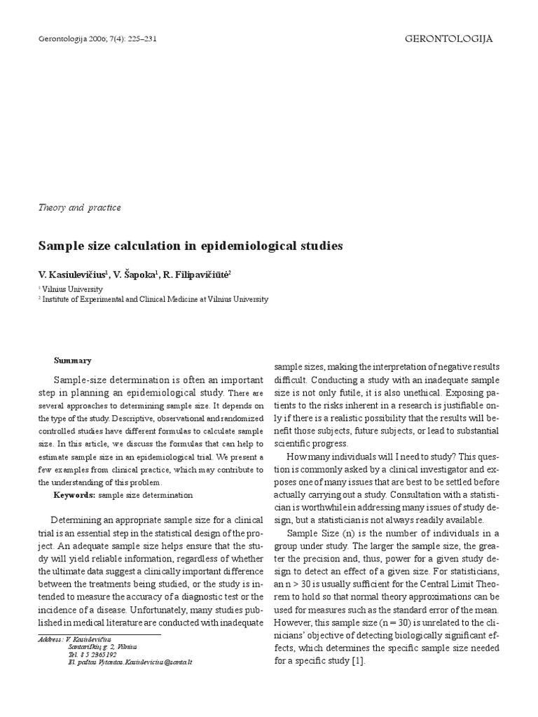 Sample Size Calculation in Epidemiology | PDF | Statistical Power ...