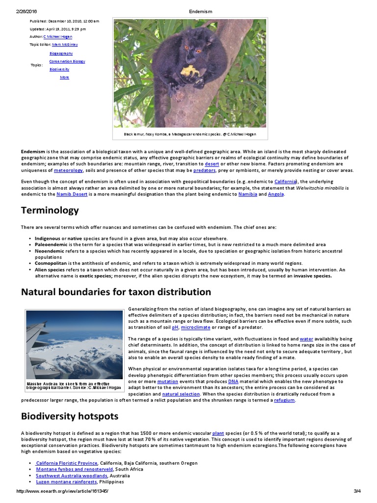 Endemism Biogeography Species