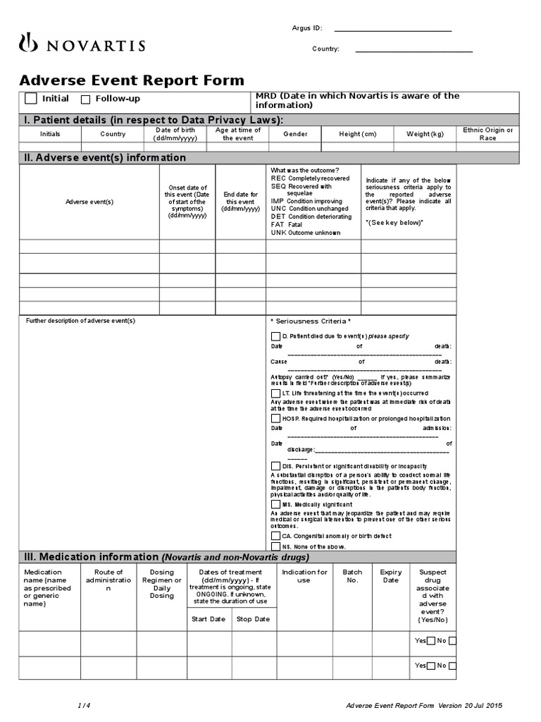 General Adverse Event Report Form 20 Jul 2015 PDF Substance Abuse