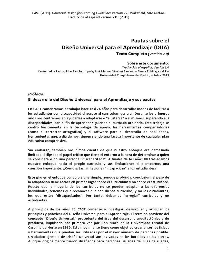 CAST (2011) UDL Guidelines V2.0Full Espanol PDF Aprendizaje