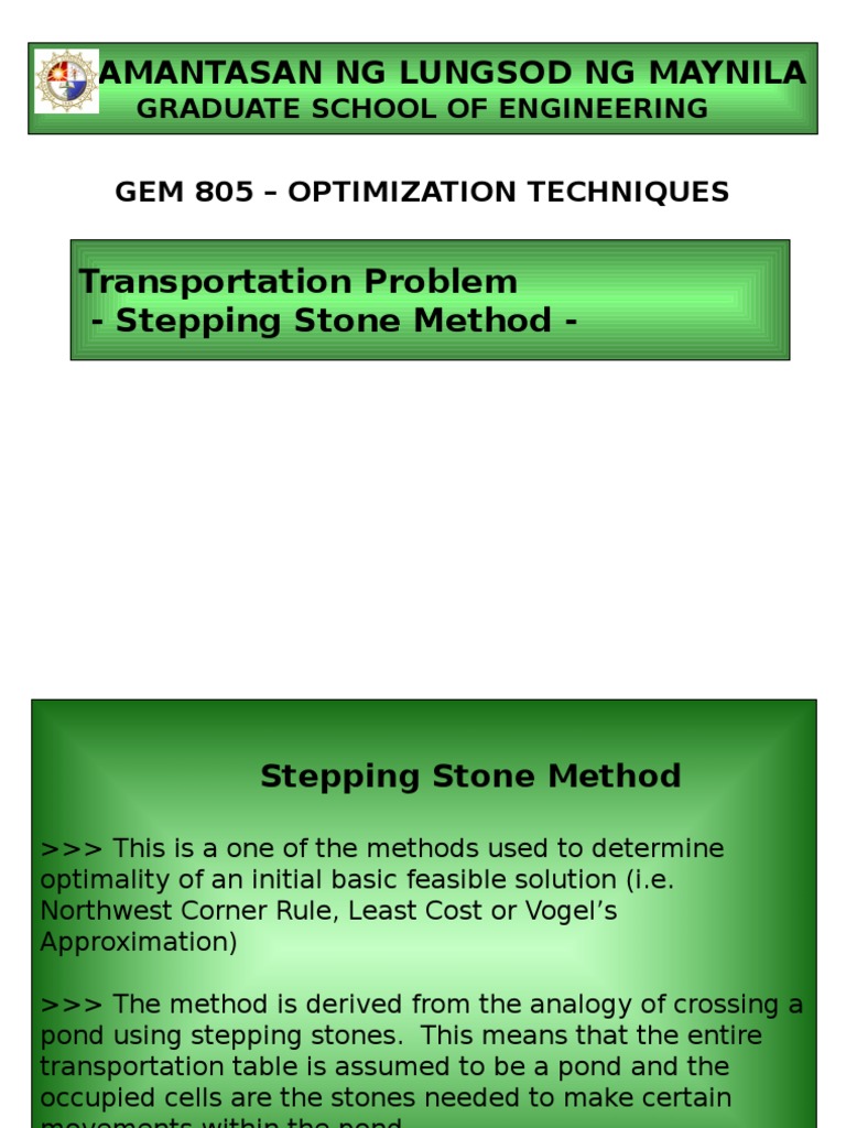 Stepping Stone Method Mathematical Optimization Mathematics Of