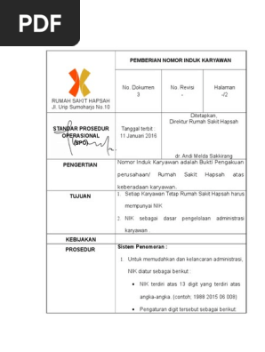 Pemberian Nomor Induk Karyawan