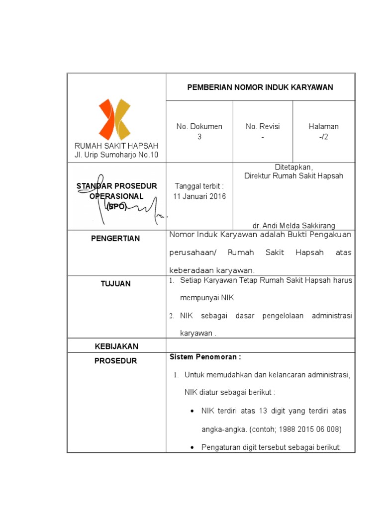 Pemberian Nomor Induk Karyawan