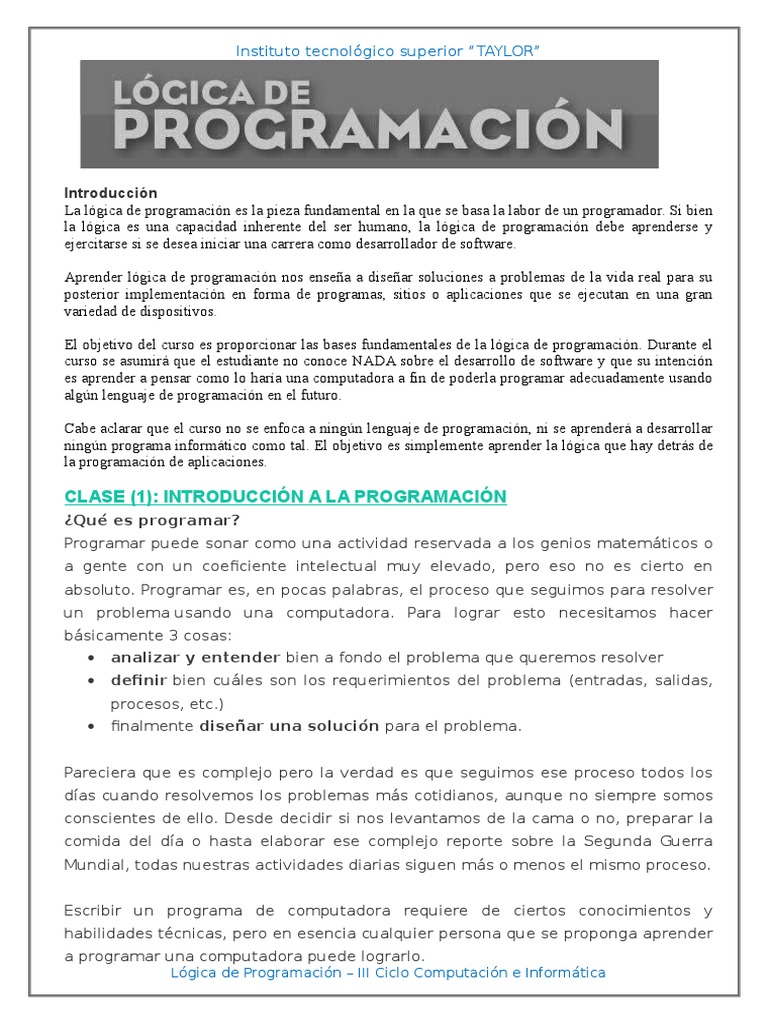 CLASE 1 de Programacion | PDF | Algoritmos | Programación de computadoras