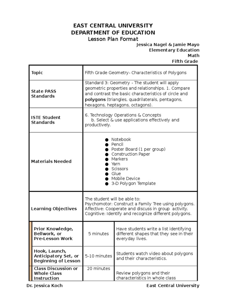 East Central University Department of Education: Lesson Plan Format ...