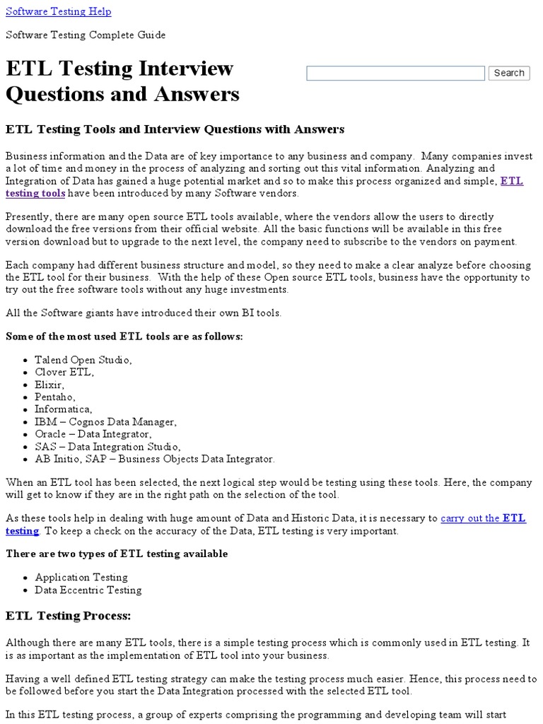 ETL Testing Interview Questions and Answers | PDF | Software Testing ...
