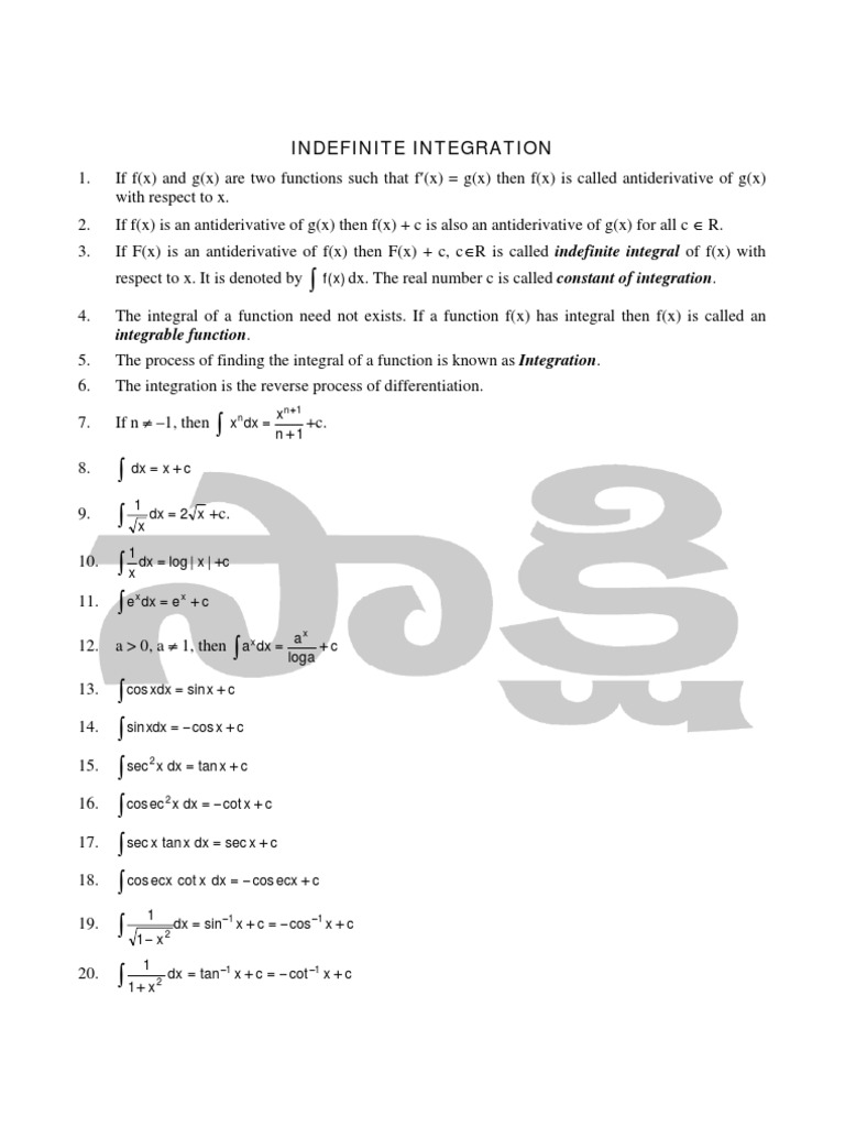 Calculus: Indefinite Integration Guide | PDF | Analysis | Functions And ...