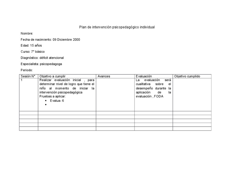 Plan de Intervención Psicopedagógica Individual | PDF | Relaciones ...