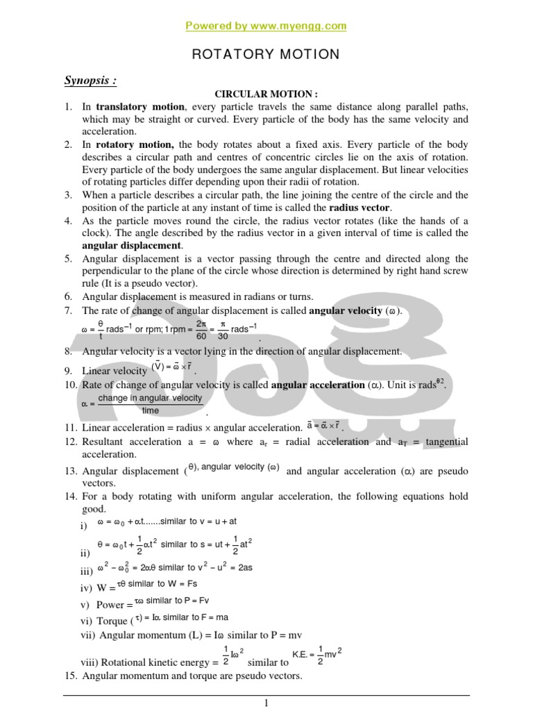Circular and Rotatory Motion Guide | PDF | Rotation Around A Fixed Axis ...