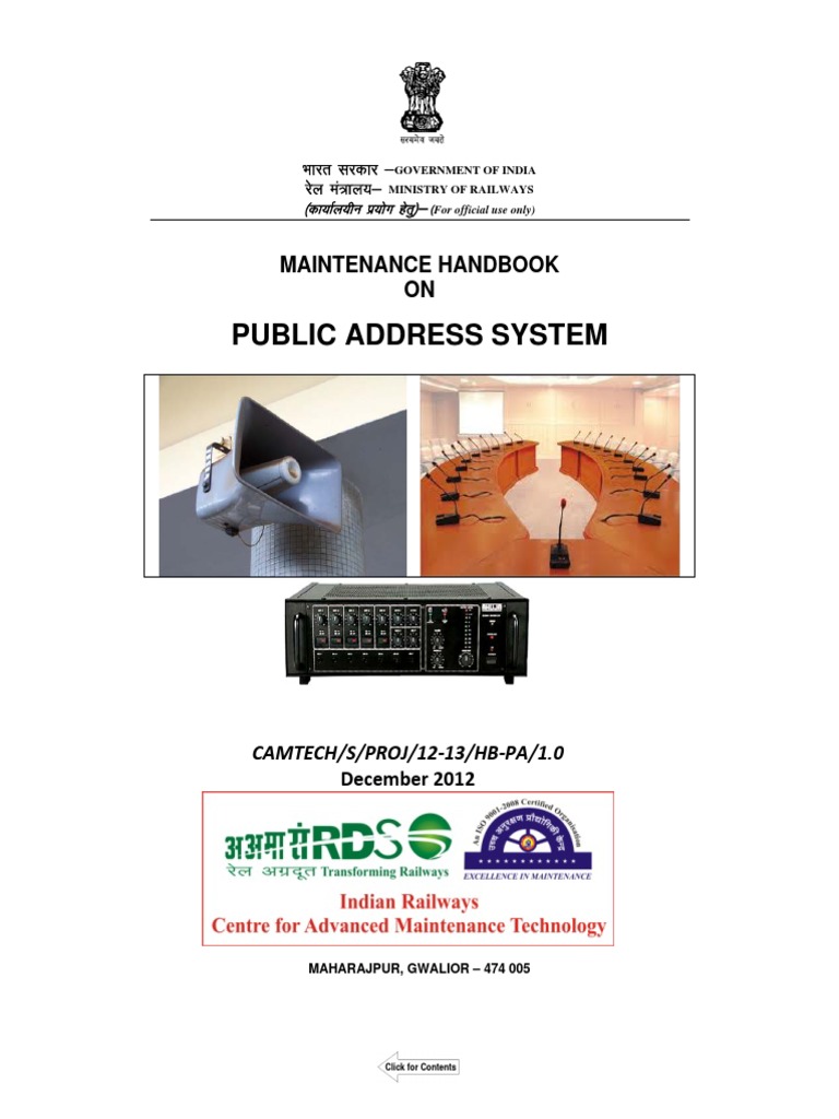 Maintenance Handbook On Public Address System PDF Loudspeaker Microphone
