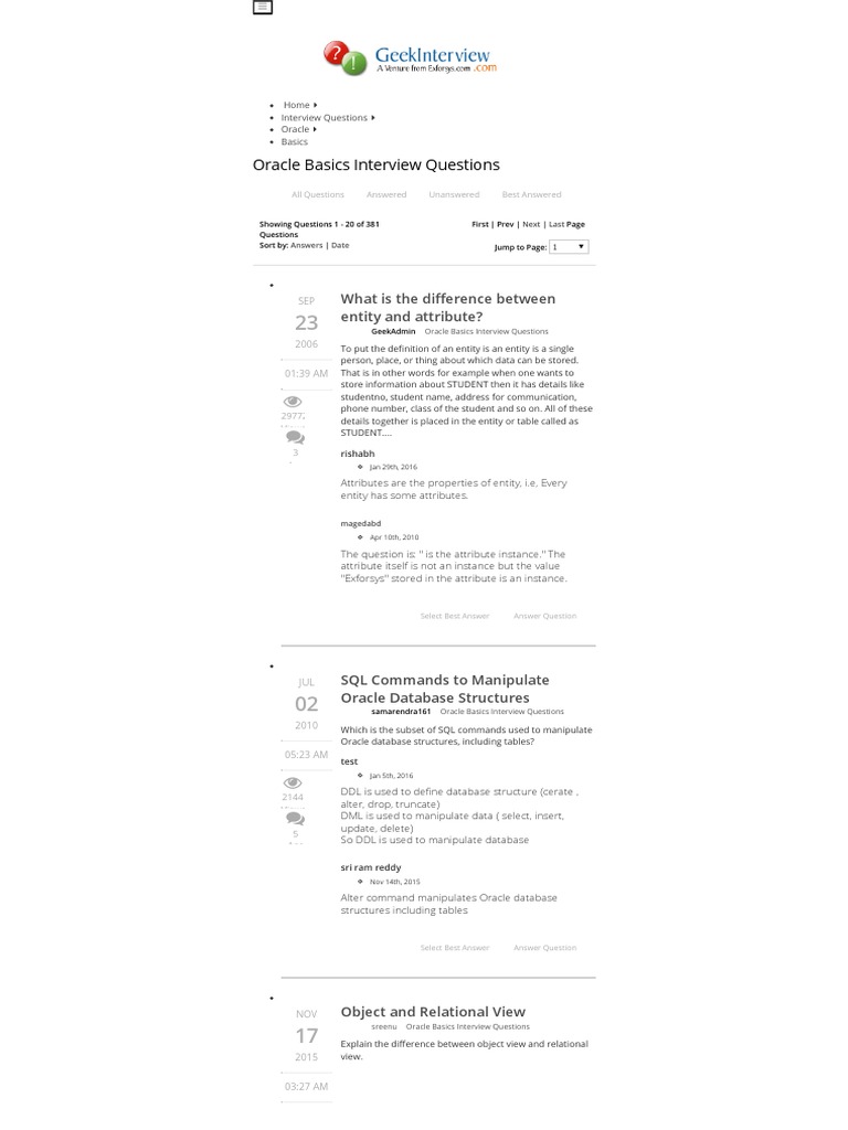 Oracle Basics Interview Questions - GeekInterview | PDF | Software ...