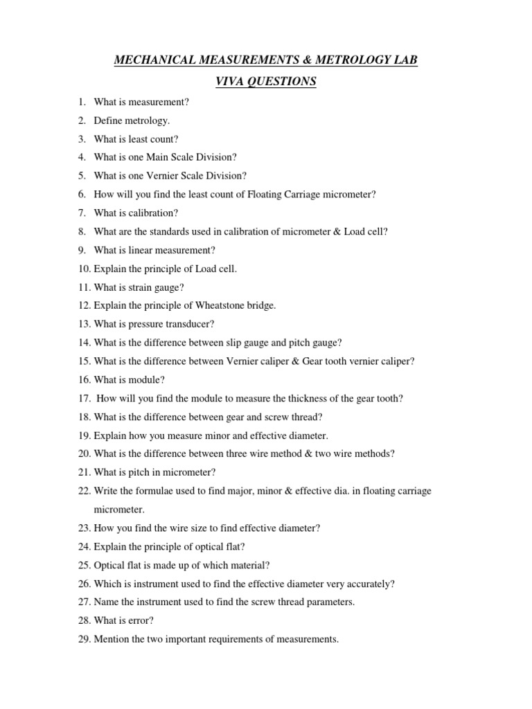 MMM Lab Viva Questions Calibration Scientific Observation