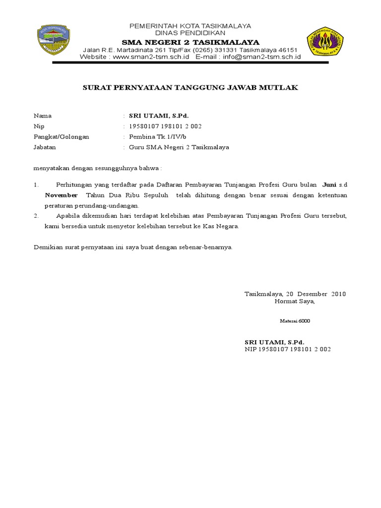Surat Pertanggung Jawaban Orang Tua - Homecare24