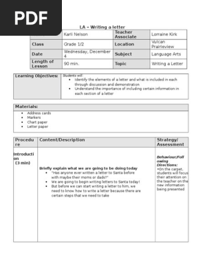 writing a letter lesson plan