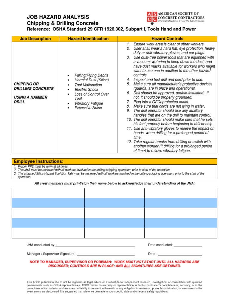 Chipping and Drilling Concrete PDF Safety Occupational Safety And