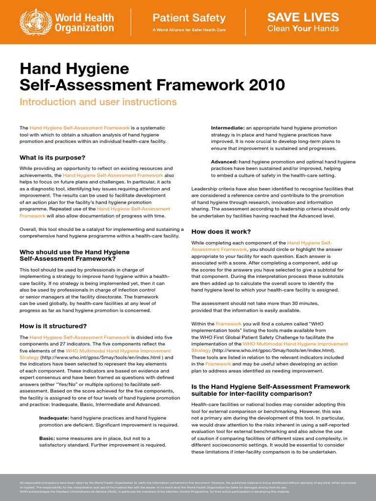 WHO Hand Hygiene Self-Assessment Tool | PDF | Hand Washing | Hygiene
