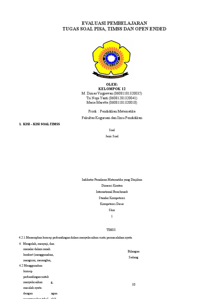 Contoh Soal Pisa Timss Dan Open Ended