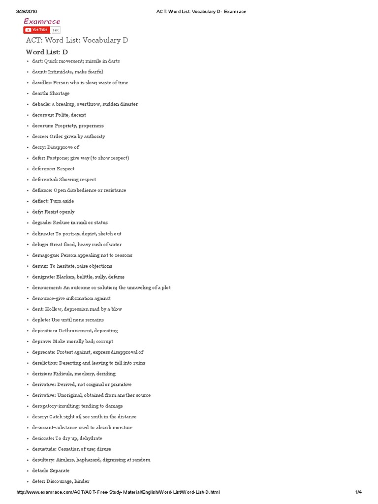 ACT Word List Vocabulary D Examrace PDF