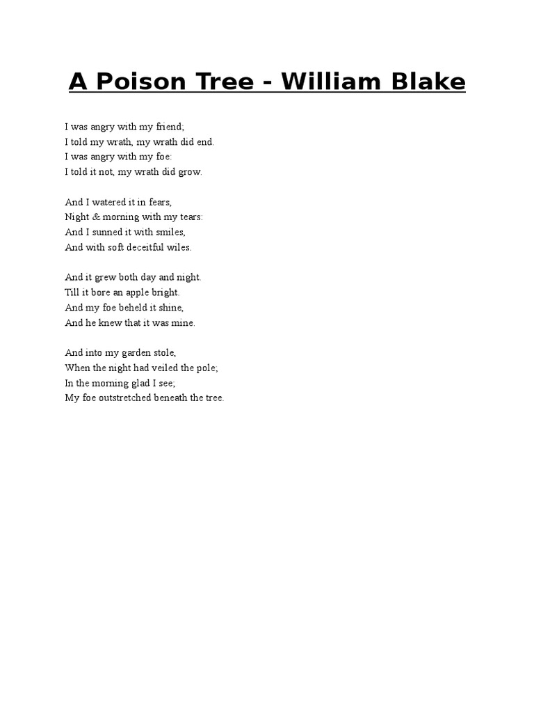 A Poison Tree Form 5 Pdf Anger