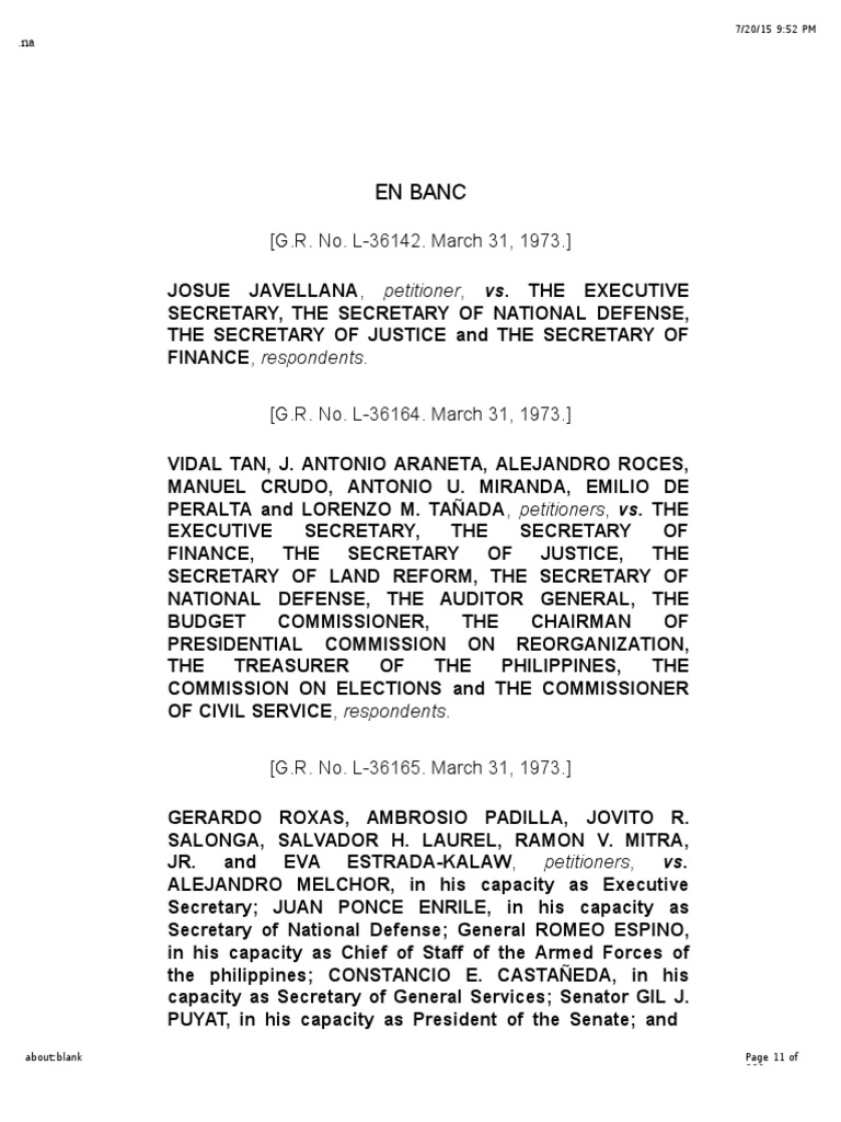 Javellana vs. Executive Secretary, 50 SCRA 33 PDF Mandamus