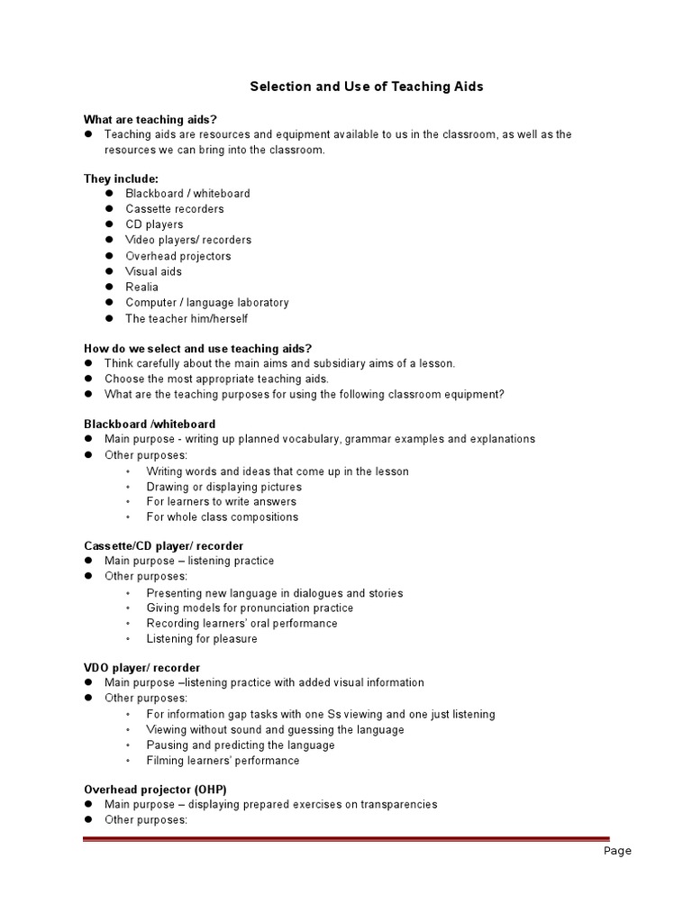 Selection and Use of Teaching Aids PDF Classroom Teachers
