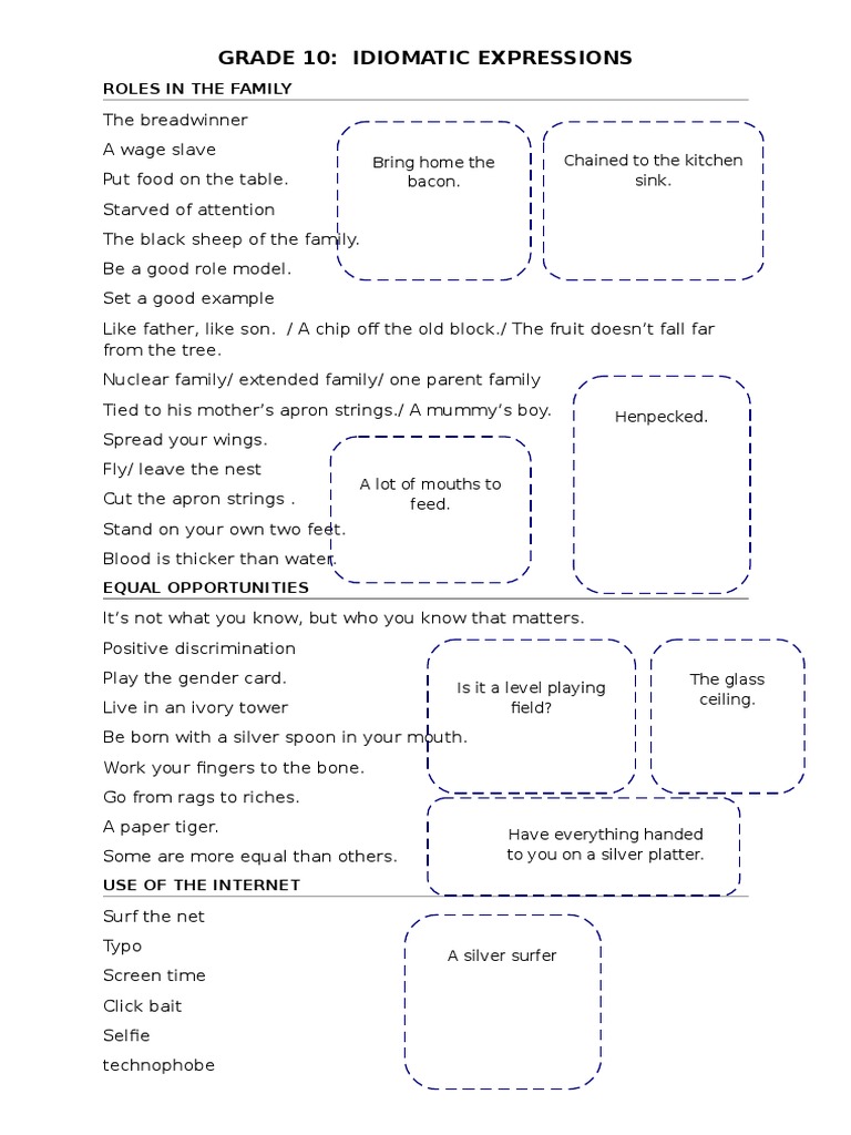 Idiomatic Expressions Grade 10