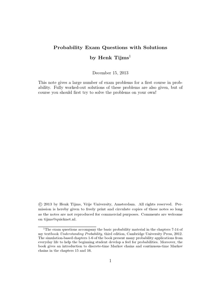 Probability Exam Questions and Solutions | PDF | Random Variable ...
