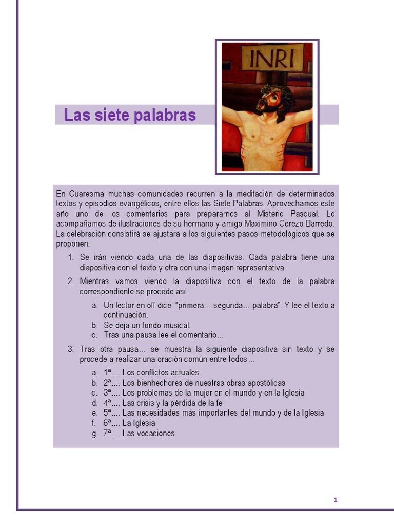 Meditacion Las Siete Palabras De Jesus En La Cruz Pdf Pascua De