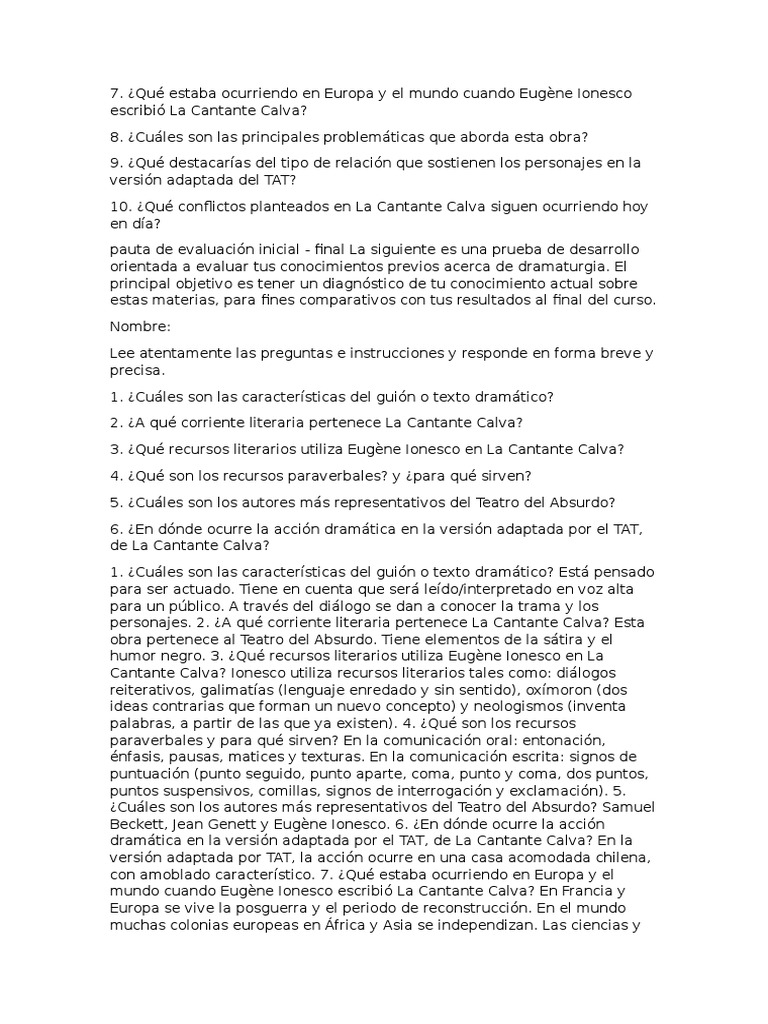 Evaluacion de La Obra Cantante Calva