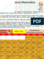 Calendario de Inteligencias Multiples Mes Abril Matematica