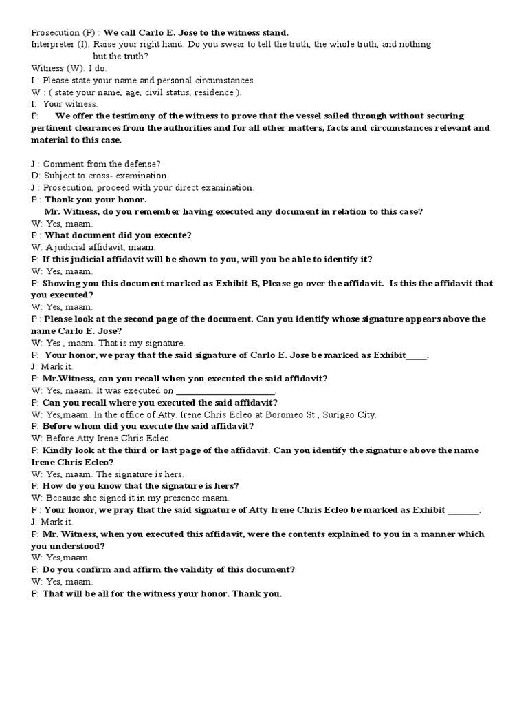 Sample Direct ExaminationCivil Case