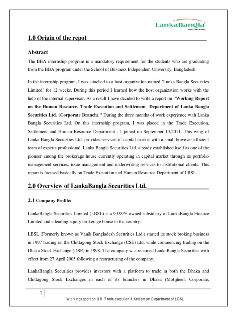 BBA Internship at LBSL | PDF | Stock Market | Employment