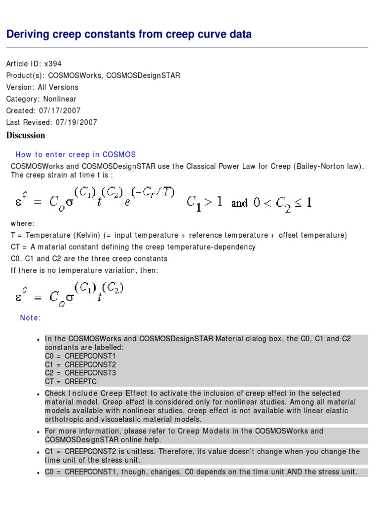 Creep Constants Calculation in COSMOS | PDF | Creep (Deformation ...