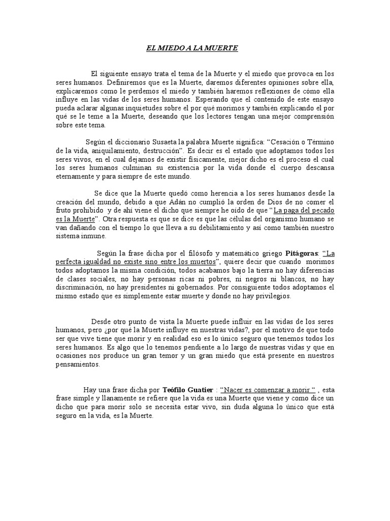 El Miedo A La Muerte | PDF | Muerte | Temor