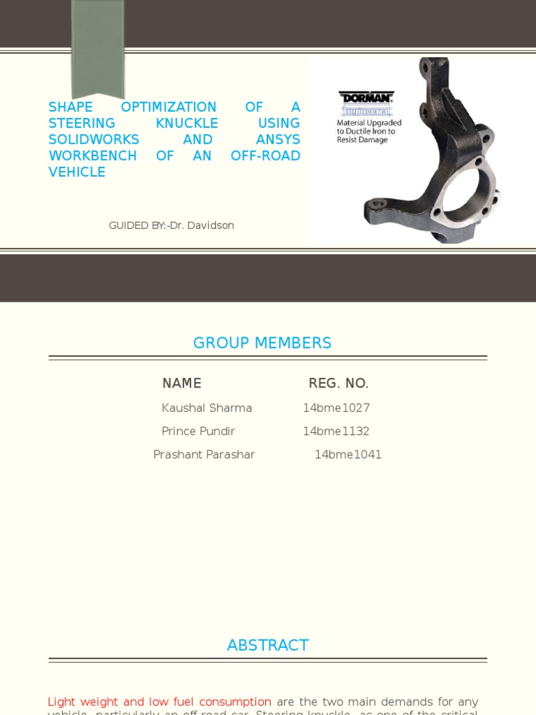 Shape Optimization of A Steering Knuckle Using SOLIDWORKS PDF Yield