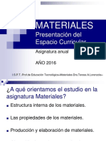 Presentación de La Asignatura Materiales 2016 ISPT