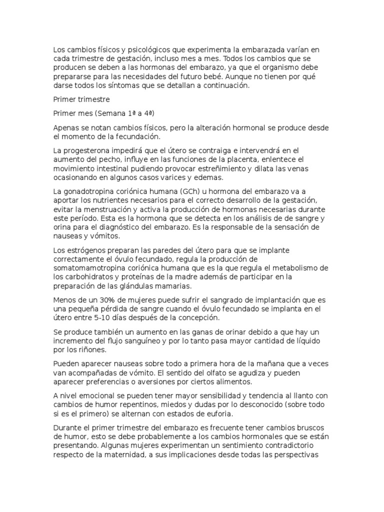 Cambios Físicos Y Psicológicos Que Experimenta La Embarazada