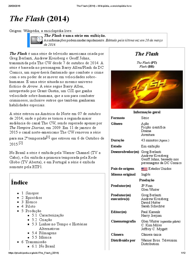 The Flash (2014) Wikipédia, A Enciclopédia Livre Entretenimento