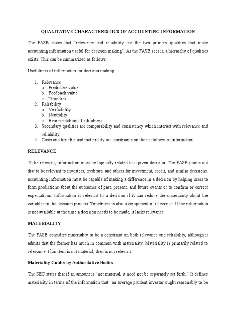Qualitative Characteristics of Accounting Information PDF Objectivity (Philosophy