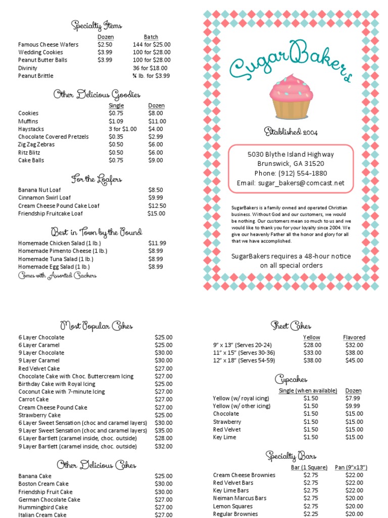 Sugarbakers Menu PDF