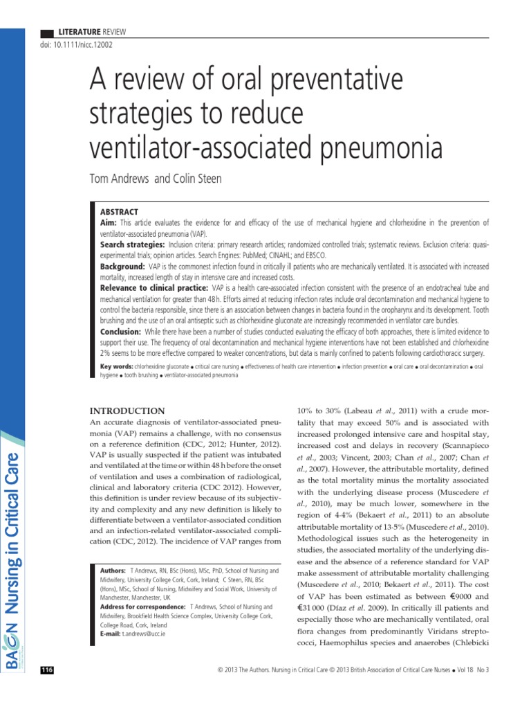 A Review of Oral Preventative Strategies To Reduce Ventilator