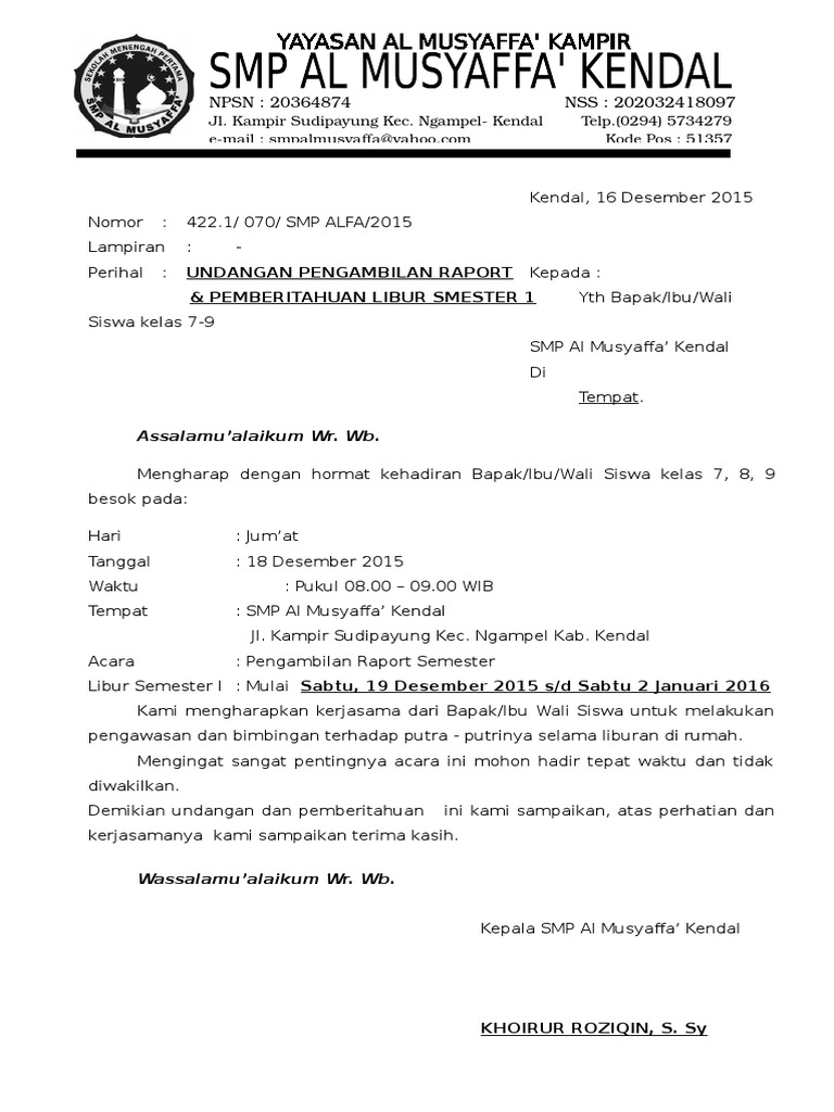 Undangan Pengambilan Raport