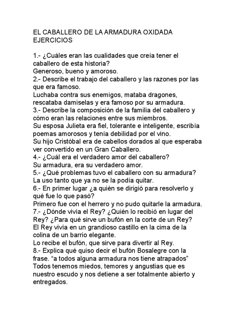 El Caballero de La Armadura Oxidada resumen Metáfora Amor