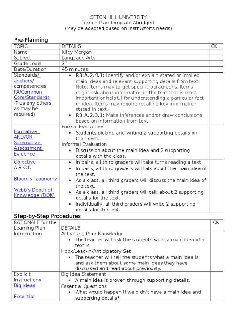 special education reading lesson plans